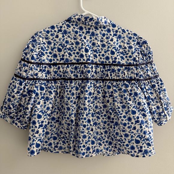 ANTHROPOLOGIE MAEVE THE LEANDRA SHIRRED YOKE TOP COTTON FLORAL BABYDOLL BLUE M - Picture 6 of 11